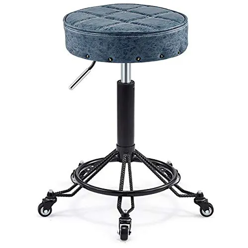 Sgabello da ufficio rotondo regolabile in altezza sedia girevole a 360 °, parrucchiere bar parrucchiere cassiere sedia elevabile sedia ergonomica, blu marrone-Blue
