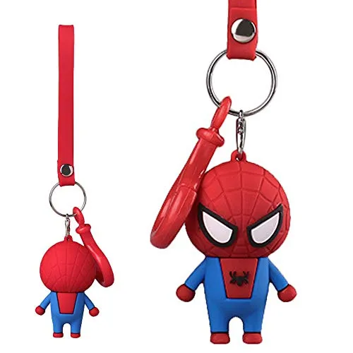 JLZK Regalo di Natale Supereroe Portachiavi Azione Figura Marvel Avengers collezionabile PVC keyrings Borsa a Vento per Bambini Adulti (Spiderman)