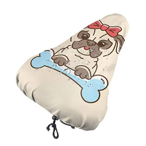 Bike Seat Cover Pug Icon Cartoon Face Dog Bow Protettivo Cuscino da Sella per Bici Resistente al Sole e alla Pioggia