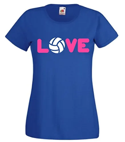 CHEIDEASTORE T-Shirt Love Volley Pallavolo Maglietta Sport Donna (Medium, Blu Royal)