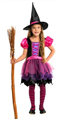 Magicoo costume da bambina per Halloween, strega, fata, vestito e cappello rosa viola nero – costume da bambina