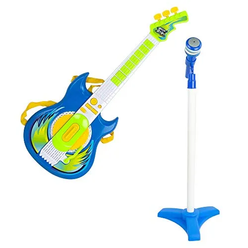 Media Wave Store - Chitarra elettrica 2 in 1 con Microfono e Asta 143916 con luci, Suoni ed MP3