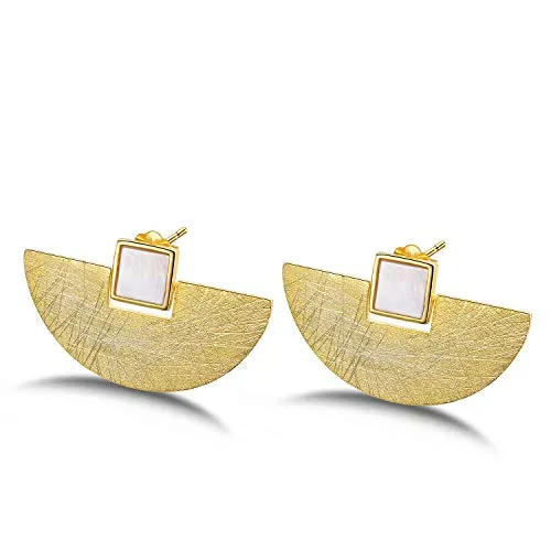 Lotus Fun S925 orecchini in argento Sterling a forma di ventaglio minimalista, orecchini da donna, gioielli unici fatti a mano