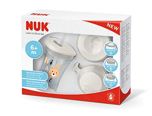 NUK Set per imparare a bere con Trainer Cup (6+ M), Magic Cup 360° biberon (8+ M) e Action Cup Tazza di apprendimento (12+ M), 230 ml, privo di BPA, Colori e modelli assortiti