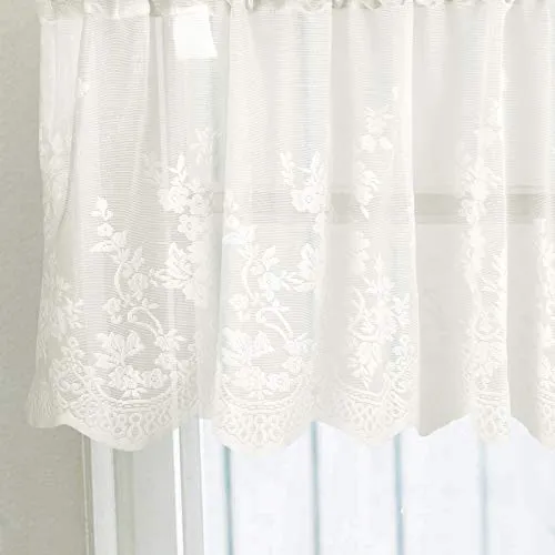 Ruiboury Lace Ruffle Cafe Kitchen Window Drape Valance semi Finestra drappo mantovana, tende trasparente Voile tende Trattamento Finestra