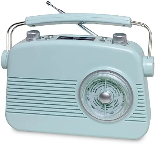 Blaupunkt TERRIS VINTAGE RADIO, radio portatile retrò nostalgica con connettività per smartphone con Bluetooth, AUX IN & DAB+, ascoltare musica con un suono unico, blu