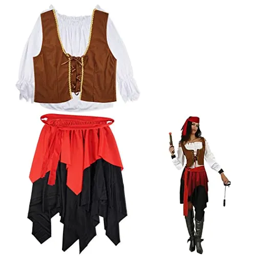 YHomU Costume da pirata spietata per adulti, costume da pirata da donna per cosplay, con camicia adatta per costume da pirata per donne adulte