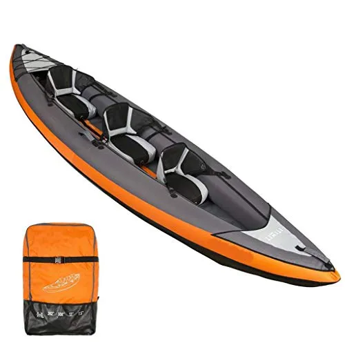 AA-PHUJ DMUC Kayak Gonfiabile Yukon, 3 Cunei canadesi, Kayak da Mare con Borsa, 382x 108 cm