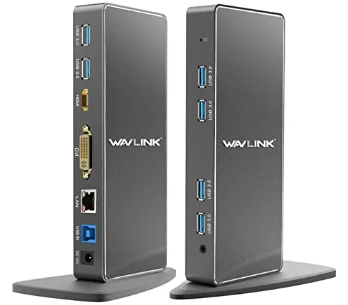 WAVLINK Docking Station, ​USB C/USB 3.0 Dual Display Universale Dock Station, con HDMI & DVI/VGA/HDMI, Gigabit Ethernet, Audio, Mic, 6 USB 3.0 per Windows e Mac.