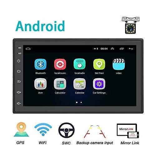 Autoradio Android 2 Din GPS CAMECHO Bluetooth WIFI 7 pollici Full Touch capacitivo Schermo radio FM Player Mirror Link per telefoni IOS Android + Telecamera posteriore