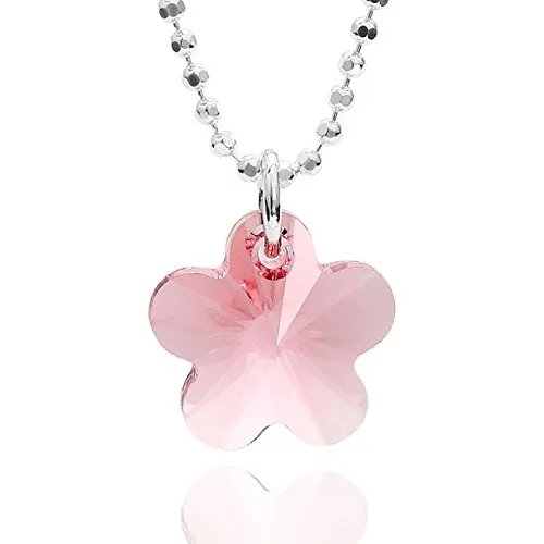 butterfly Bambine Ragazze Catena Argento sterling 925 Swarovski Elements originali ciondolo Fiore rosa lunghezza regolabile Incartamento di regalo Gioielleria regalo per bambini