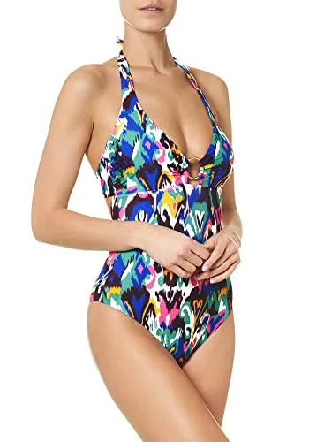 Goldenpoint Bikini Donna Costume Intero con Anello Bohemian Ikat, Colore Multicolor, Taglia 4