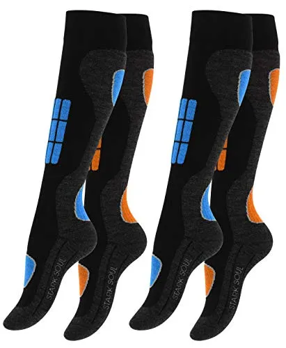 VCA - 2 paia di calze da sci da donna con imbottitura speciale blu/arancione 35-38