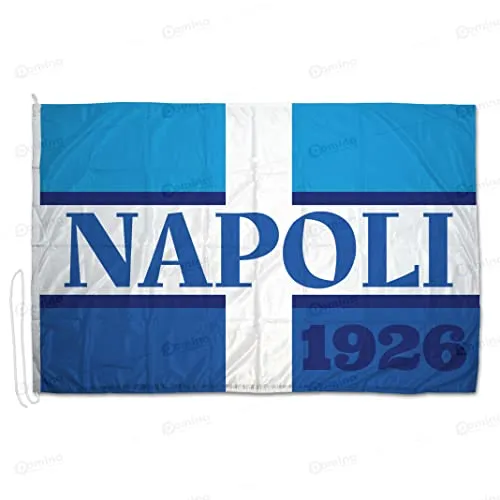 Domina Pubblicità - Bandiera Forza Napoli 150x100 cm in Tessuto Nautico 115 gram/m², Bandiera del Napoli Calcio 1926, Dotata Di Cordino e Cucitura Perimetrale