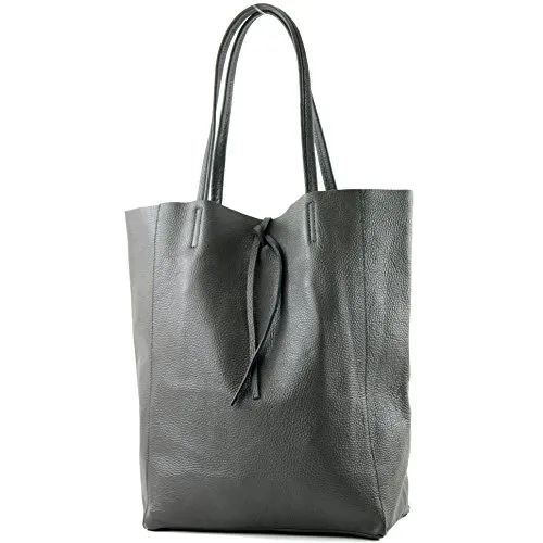 borsa in pelle Borsa donna Borsa shopper Borsa a tracolla grande in pelle T163, Colore:grigio scuro