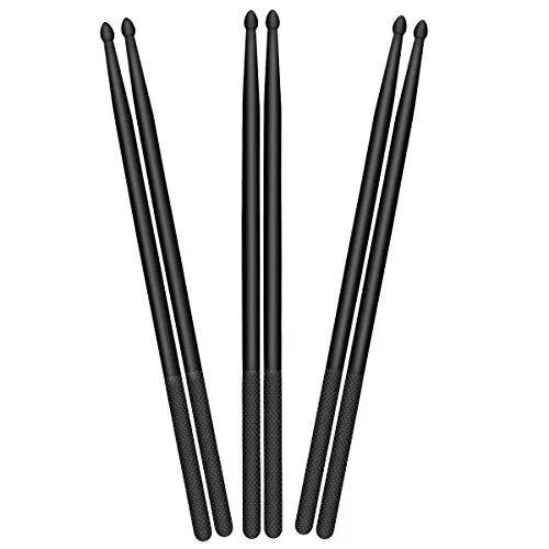 3 Coppie Bacchette per Batteria, 5A Nylon Tamburo Bastoni, Drum Sticks per Drum Set – Nero