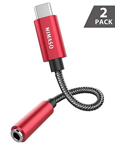 NIMASO Adattatore USB C a Jack 3.5mm [2 Pezzi], Adattatore Jack USB C Audio Aux in Kevlar Tessuto per Google Pixel 2/3/2XL/3XL,Huawei Mate 20 Pro,P30/P20 Pro,Sumsung Note 10,Xiaomi 6/8,HTC U11/U Ultra