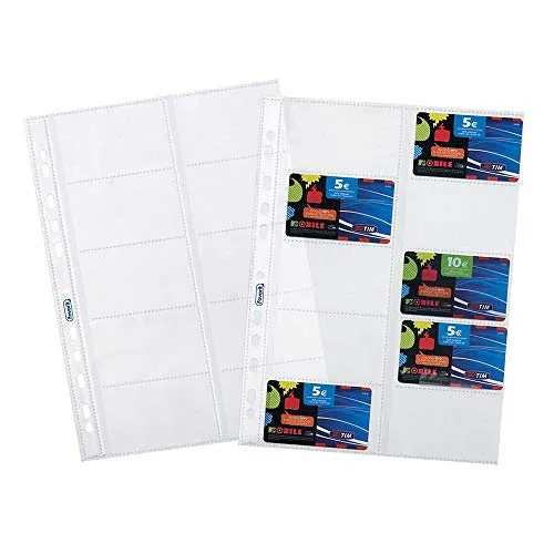 Favorit 100460075 Buste Foratura Universale Porta Cards, Formato Interno 8.5 x 5.4 (x10) cm, Finitura Liscia, 10 Tasche per Schede Telefoniche e Cards, Confezione da 10 Pezzi, Trasparenti