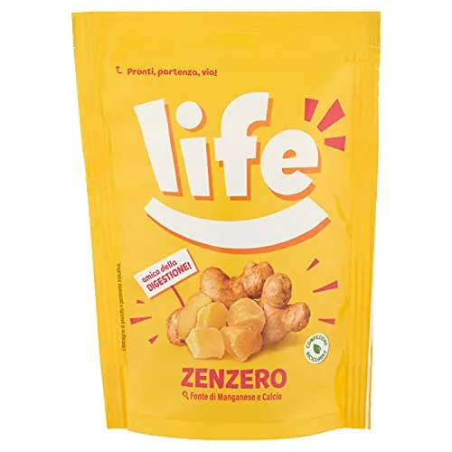 Life Zenzero Disidratato Zuccherato, Zenzero con Zucchero, Fonte di Manganese e Calcio - 90 G