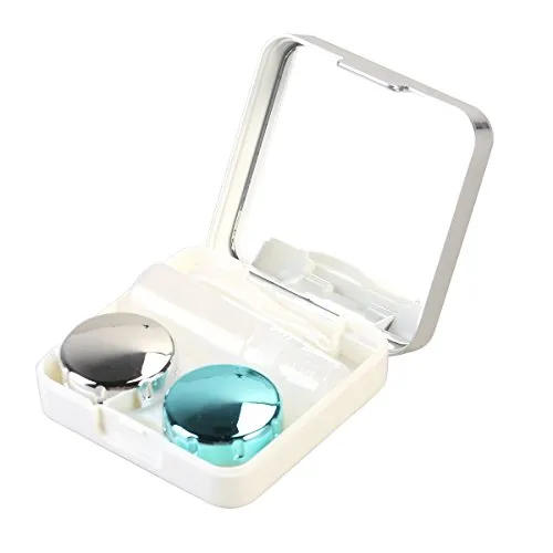 Rosenice - Scatola di lenti a contatto kit da viaggio con pinza applicatore, bastone bottiglia di soluzione specchio incorporato, colore: bianco argento