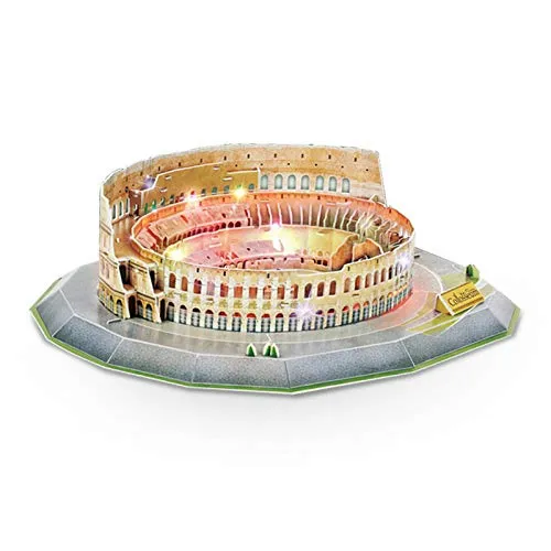 JEANMISS Puzzle 3D Colosseo 185 Pezzi,Giochi Puzzle 3D Dimensionale Famiglie con Luci Colorate LED,Kit Costruzione Modello Architettura Carta Giocattoli Educativi Regalo DIY per Adulti e Bambini