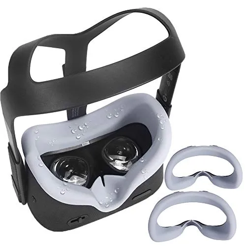 VR Maschera 2 pezzi Silicone Mask Cover per Oculus Quest All-in-one VR Gaming Headset custodia protettiva in silicone Maschera per gli occhi resistente al sudore Grigio
