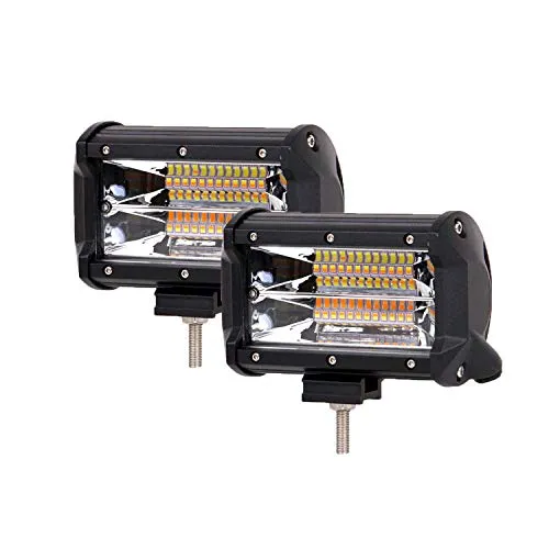 SKYWORLD Barra luminosa a LED stroboscopica, 5 pollici 72W, a tre vie, bianco, ambra, lampeggiante, a nebbia, fuoristrada, proiettore, auto, camion, indicatore, emergenza, 2, pacco