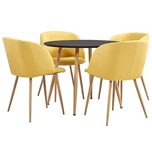vidaXL - Set da pranzo 5 pezzi Set di tavolo per sala da pranzo, tavolo da cucina, tavolo da pranzo, tavolo da pranzo con 4 sedie, tessuto giallo