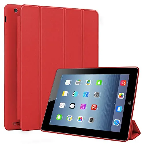 N NEWTOP Cover Compatibile per Apple iPad 2-3-4 da 9.7° Pollici, Custodia Flip Smart Libro Ori Case Ultra Sottile Leggera Stand Supporto Funzione Wake/Sleep Simil Pelle (Rosso)