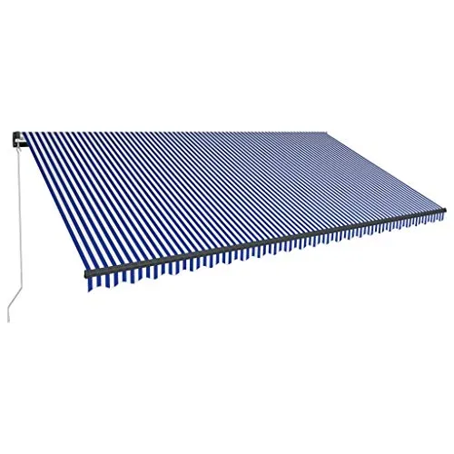 vidaXL Tenda da Sole Retrattile Manuale con LED per Finestra Schermo Parasole a Scomparsa 600x300 cm in Tessuto PU Blu e Bianco Telaio in Alluminio