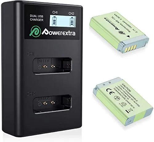 Powerextra 2 Batteria di Ricambio per Canon NB-13L da 1600mAh e 1x Doppio caricatore con Display LCD per Canon PowerShot G5 X G7 X G7 X Mark II G9 X G9 X Mark II SX620 HS SX720 HS SX730 HS