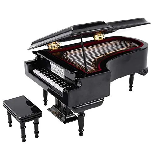 Cobeky - Kit per pianoforte a coda in miniatura, strumento musicale con sedia, per decorazione casa, ufficio, colore: nero, senza musica) grande