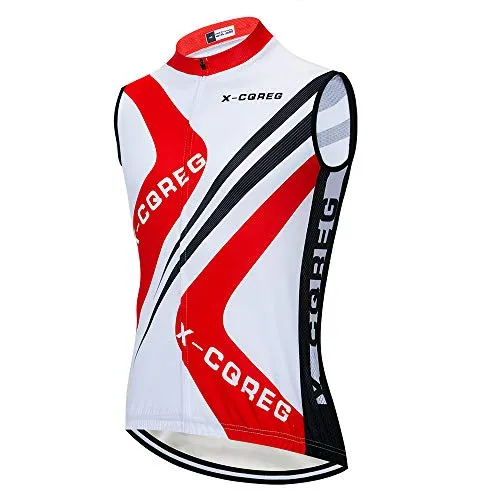 X-CQREG Maglia da ciclismo da uomo senza maniche abbigliamento da bicicletta estate equitazione bici ciclismo gilet camicia traspirante ciclismo top vestiti, Bianco, L