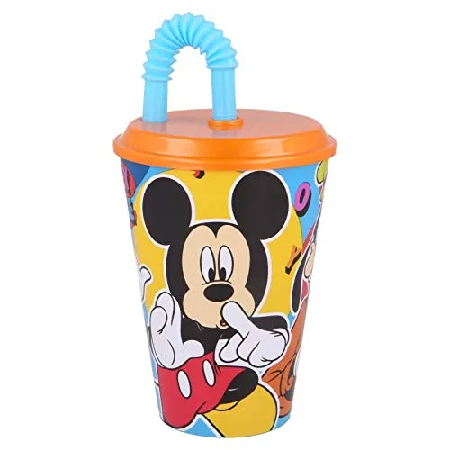 Bicchiere Sport con Cannuccia 430 ml per Bambini in plastica (Mickey Cool Summer)