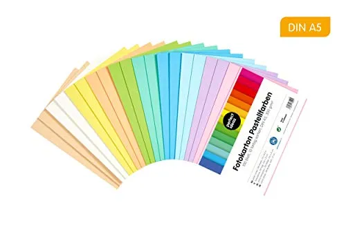 perfect ideaz cartoncino per foto pastello, 100 fogli colorati in formato DIN-A5, colorazione integrale, disponibili in 10 diversi colori, spessore 300g/m², fogli di alta qualità