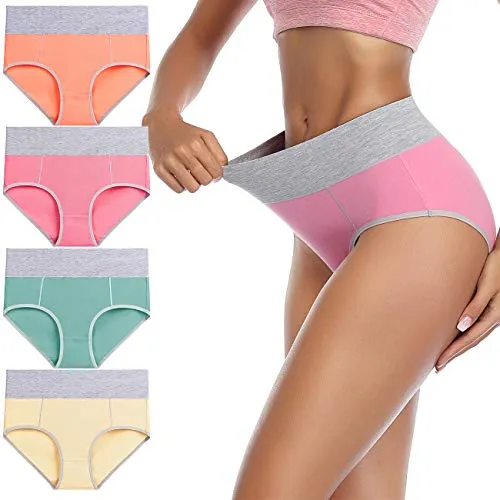 wirarpa Mutande Donna Culotte Vita Alta in Cotone Pacco da 4 Taglia L