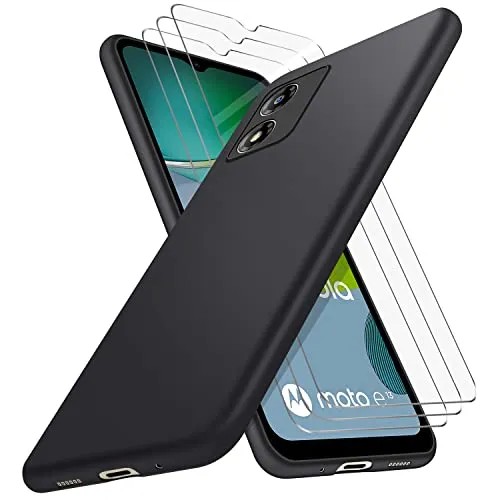 SOGUDE Cover per Motorola Moto E13 Custodia + [3 Pezzi] Pellicola Vetro Temperato, Morbido Sottile Silicone TPU Case Motorola Moto E13 Cover Protezione Anti-Caduta, Nero