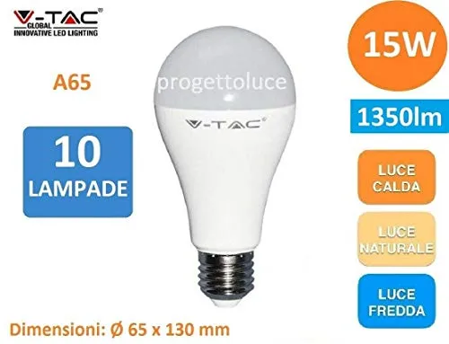 Progettoluce - 10 LAMPADINE LED E27 15W V-TAC VT-2015 LAMPADINA LAMPADA FREDDA
