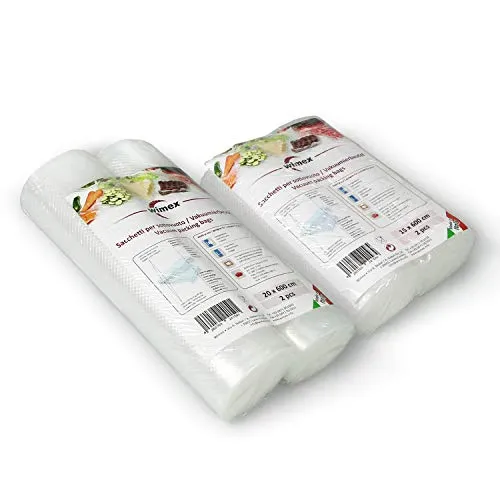 Sacchetti sottovuoto per Alimenti Diverse Misure. BPA Free. Cottura Sous Vide. Super Resistenti: Universali e Adatti a Tutte Le Macchine sottovuoto (Kit 2 Rotoli 15x600 +2 Rotoli 20x600 = 24 Metri)