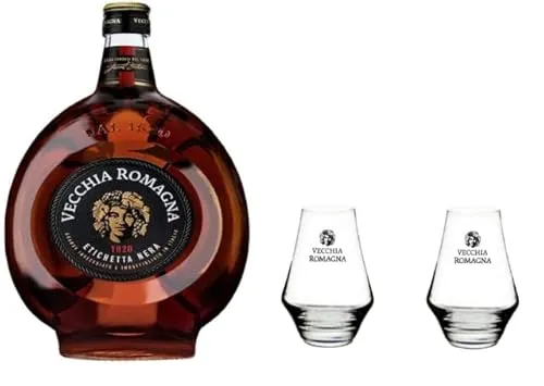 Set Vecchia Romagna Etichetta Nera LT.1 + 2 Bicchieri originali da Brandy