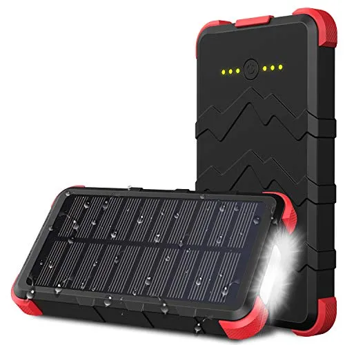 OUTXE Type C 10000mAh Caricabatteria Solare Powerbank Impermeabile IP67, Carica Batterie Solare Portatile Rugged