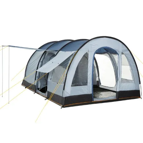 CampFeuer Tenda a tunnel"TunnelX" | Tenda familiare grande con 3 ingressi | grigio/blu | 5.000 mm di colonna d'acqua | Tenda per 4 persone, Tenda da campeggio (blu/grigio)