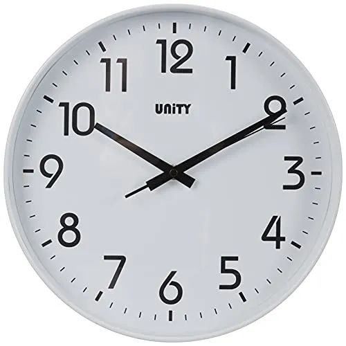 Unity, Fradley, orologio da parete, 22 cm, silenzioso, moderno, nero, 30 x 30 x 5 cm (Bianco)
