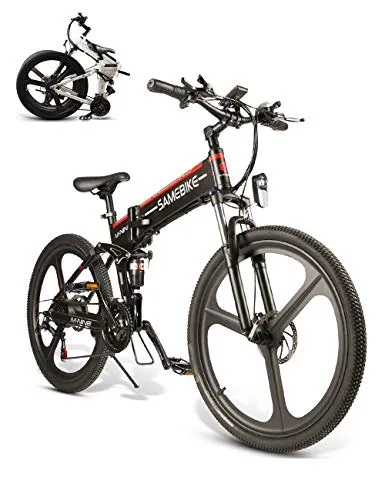 SAMEBIKE lo26 Bicicletta Elettrica da montagna 26 Pollici Pieghevole Bici elettrica 350W 48V 10AH Batteria al litio SHIMANO a 21 Velocità per Adulti (Nero)