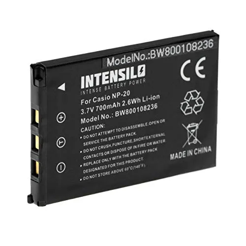 INTENSILO Li-Ioni Batteria 700mAh (3.7V) per Fotocamera Camcorder Video Casio Exilim EX-Z60, EX-Z65, EX-Z70, EX-Z75, EX-Z77, EX-Z770,EX-Z8 come NP-20