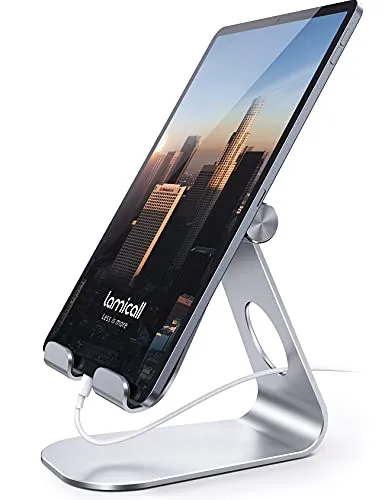 Lamicall Supporto per Tablet, Supporto Regolabile per Tablet - Supporto da Tavolo Compatibile con iPad 2021 PRO 9.7, 10.5, 12.9, Air Mini 2 3 4 5 6, Switch, Samsung Tab, Altri Tablet - Argento
