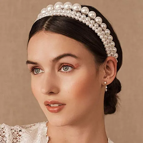 Bohend - Cerchietto per capelli alla moda, con perle, per donne e griglie (3 pezzi)