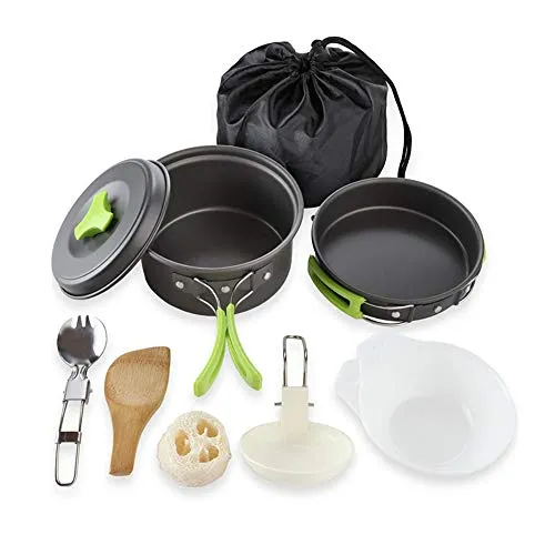 PopHMN Kit di pentole da Campeggio, Set da Cucina con Cucchiaio per vaschetta da Campeggio Leggero con Borsa in Nylon Portatile per Escursioni in Campeggio