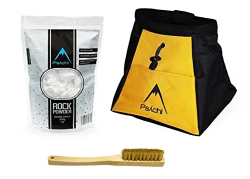 Psychi - Starter Pack per Bouldering e Arrampicata - Magnesite in Polvere, Sacchetto e Spazzola in Cinghiale - Giallo