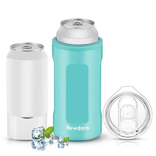 Newdora-Raffredda Bottiglie-Refrigeratore Bottiglia per Vino -Bottiglia Refrigerante a Doppia Parete in Acciaio Inox di Doppio Uso-Secchiello Ghiaccio e Bottiglia per Bere Acqua,tè-Azzurro
